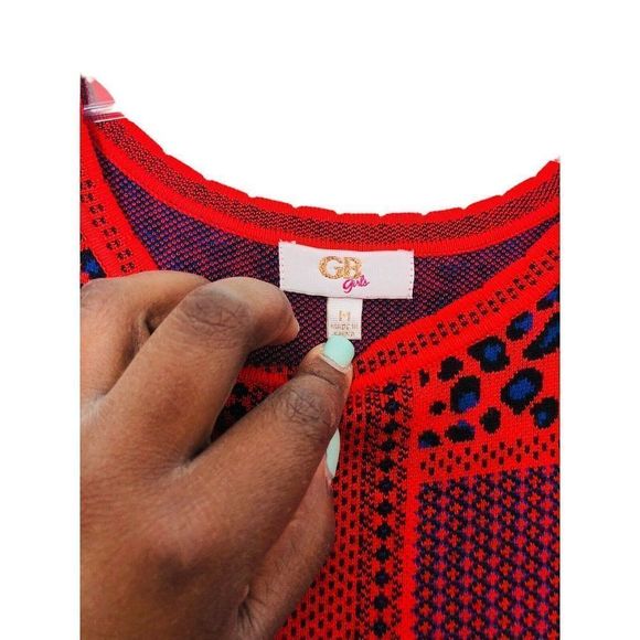 Gianni Bini orange blue knit animal print fit and flare midi dress sz med - Picture 4 of 6